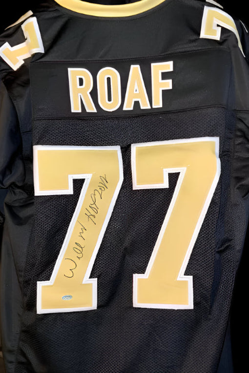 Willie Roaf Signed Custom Saints Black Jersey w/ HOF Inscription - Schwartz COA